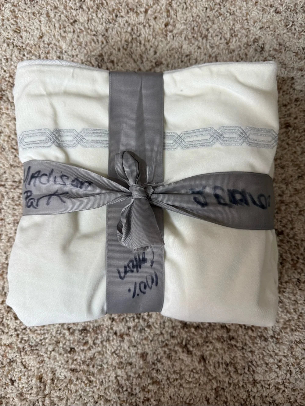 NWT Madison Park Set of 2 Euro Shams White & Gray Embroidered 26x26
